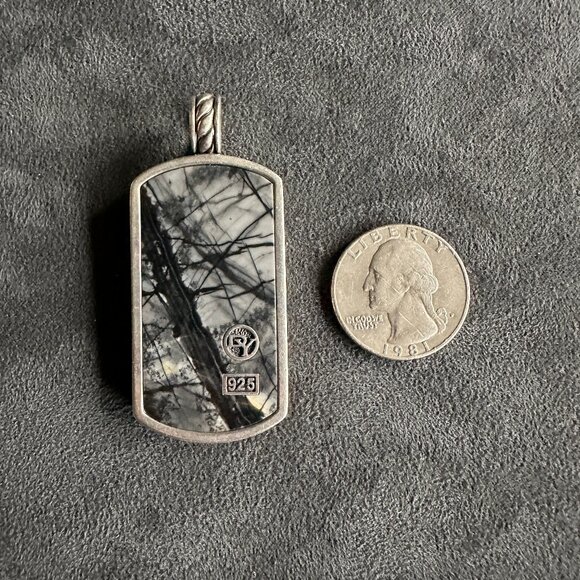 David Yurman XL XLarge Picasso Jasper Dog Tag Pendant - RARE - Picture 12 of 15